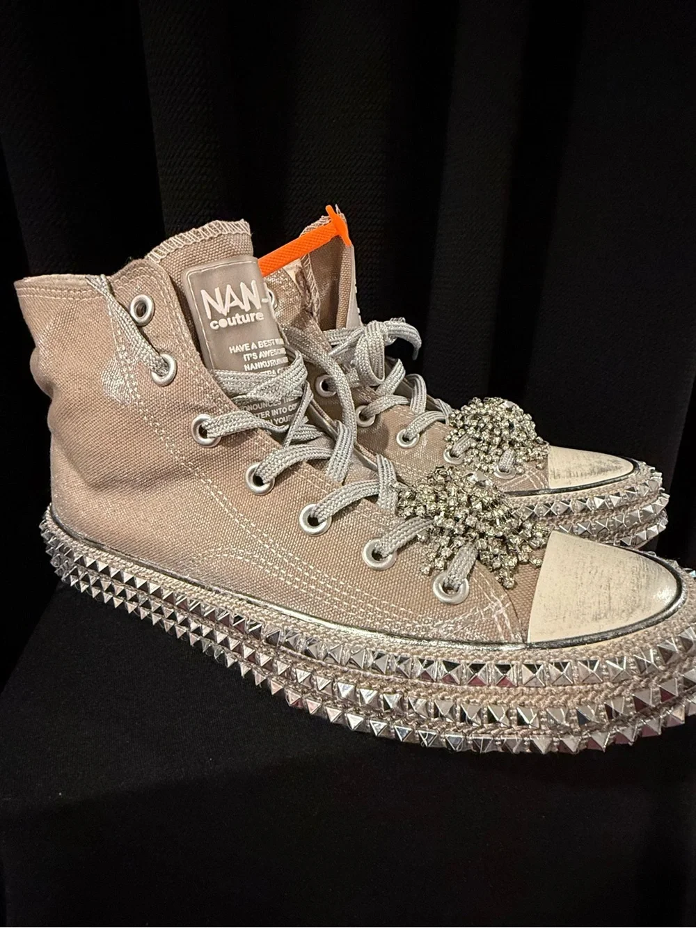 Free People Beige Crystal & Studded High-Top Sneakers